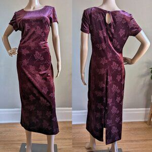 Vintage 90s Lisa Jo Velvet Maxi Dress Glitter Floral Burgundy Whimsigoth Size 5
